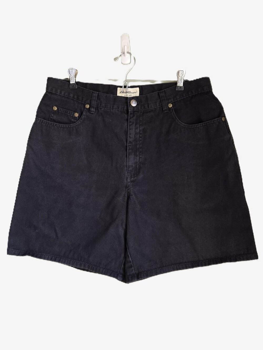 EDDIE BAUER Relaxed Fit Black Chino Jean Shorts High Rise w/ Pockets Women's 14